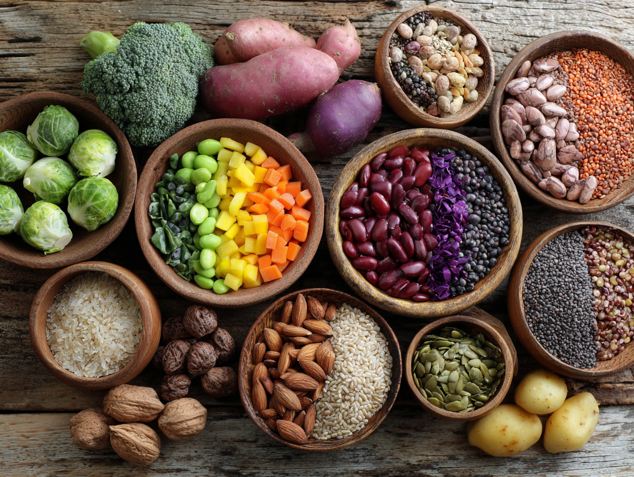 Різноманітна здорова їжа та інгредієнти