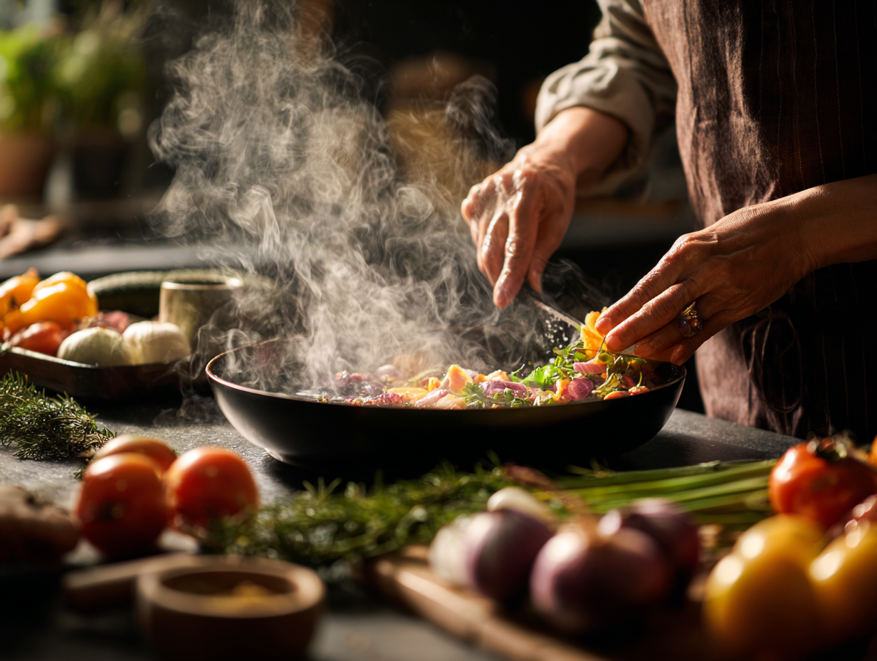 Різноманітні свіжі продукти: овочі, фрукти, злаки та білки